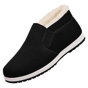 老北京布鞋男官方旗舰店冬季加绒保暖羊毛老人防滑中老年加厚棉鞋