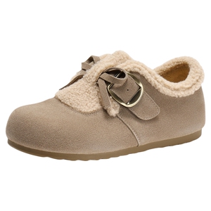 森达加绒毛毛鞋勃肯鞋冬季新款加绒棉鞋雪地靴内增高加厚毛绒牛皮