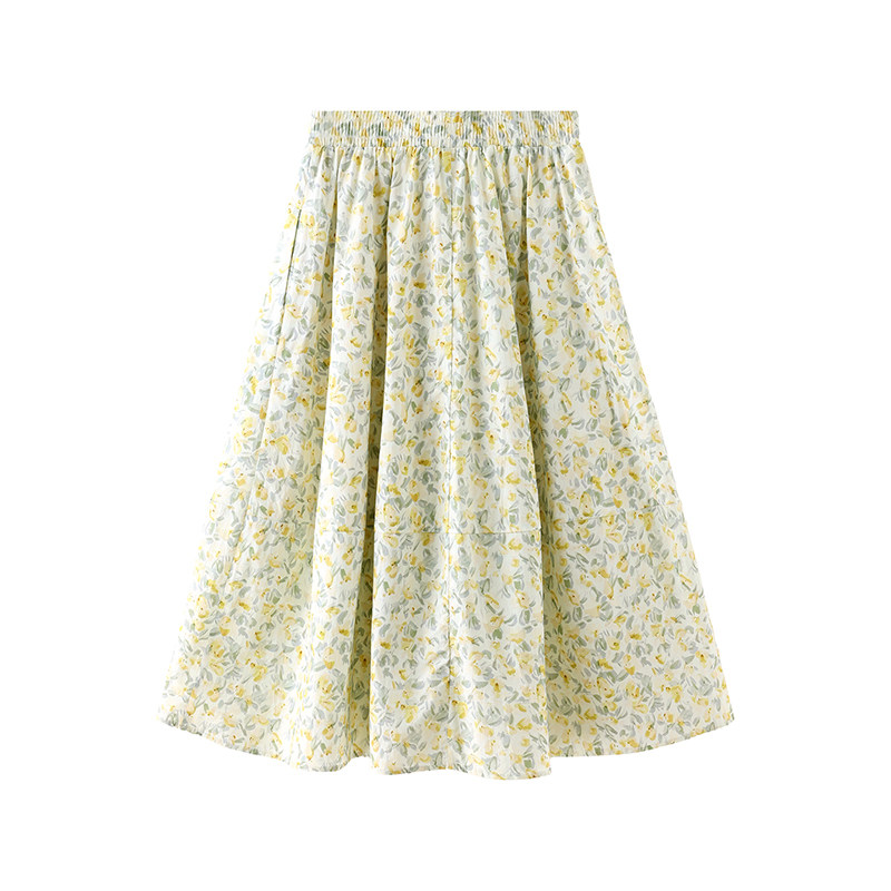 夏季田园碎花高腰A字中长半身裙