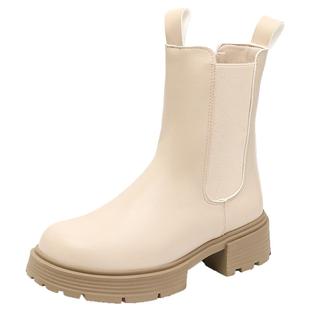 大东切尔西靴女鞋2025冬季新款时尚休闲粗跟套脚圆头中跟D0203