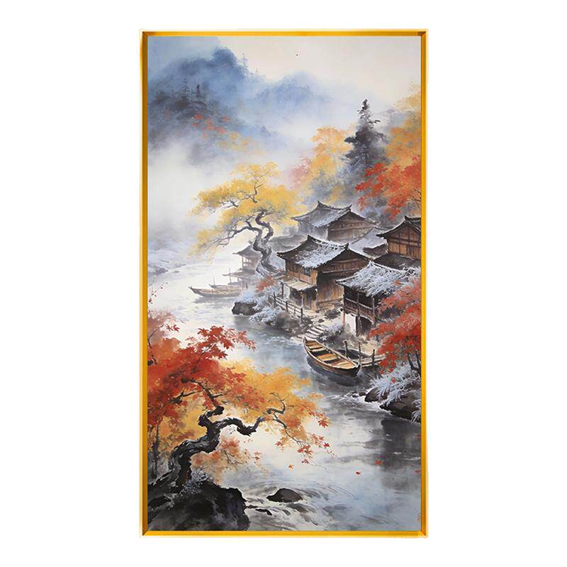 秋色风景满绣十字绣玄关竖版大件精准印花手工自己线绣印花绣中式