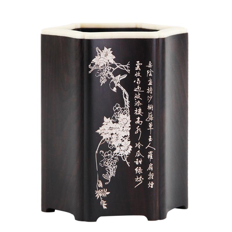 红木笔筒紫光木雕复古木质