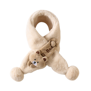 儿童围巾冬季男女加厚卡通幼儿保暖可爱仿兔毛绒超萌萌熊宝宝围脖