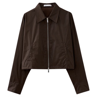 水云间深咖色短款外套女复古翻领软皮革工艺风衣防风防水纯棉2026