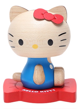 森活木趣木质HelloKitty桌面车载饰品中控台车内弹簧摇头晃脑摆件