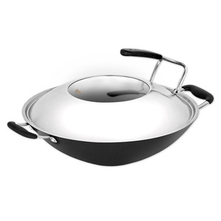 豪森铸铁锅平底大炒锅无油烟通用40cm双耳生铁铁锅炒菜锅无涂层