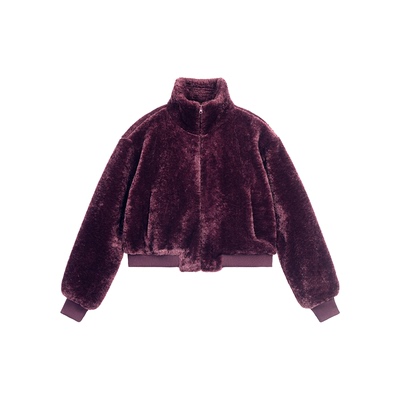 Unawares.细腻毛绒保暖立领短款棒球服夹克外套