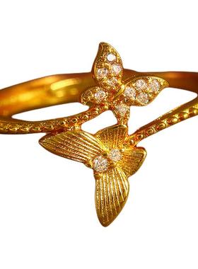 古里雅沙金锆石蝴蝶戒指高级感