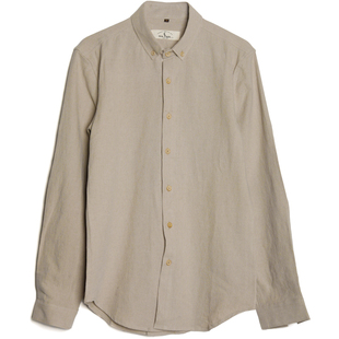 SOARIN英伦复古亚麻衬衫男 Vintage古着垂感商务休闲打底长袖衬衣