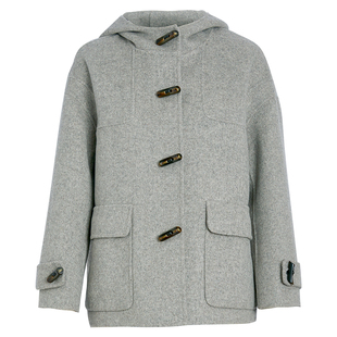 qs秸熙冬季新款气质学院风双面呢大衣廓形感连帽短款宽松直身外套