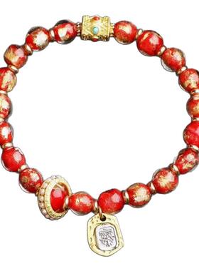 金箔琉璃设计款手链红色琉璃扎基拉姆原创设计饰品女款手串