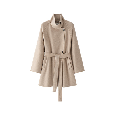 收腰立领中长款小个子纯羊绒大衣