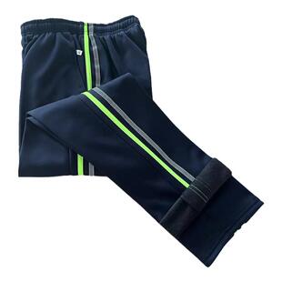 冬季加绒反光条校服裤子男女中小学生黄灰绿灰条加厚保暖宽松校裤