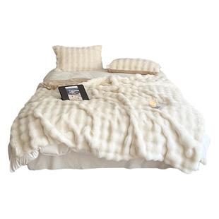 抗静电泡芙毯加厚毛毯双面绒仿兔毛绒牛奶绒毯子纯色双层沙发毯