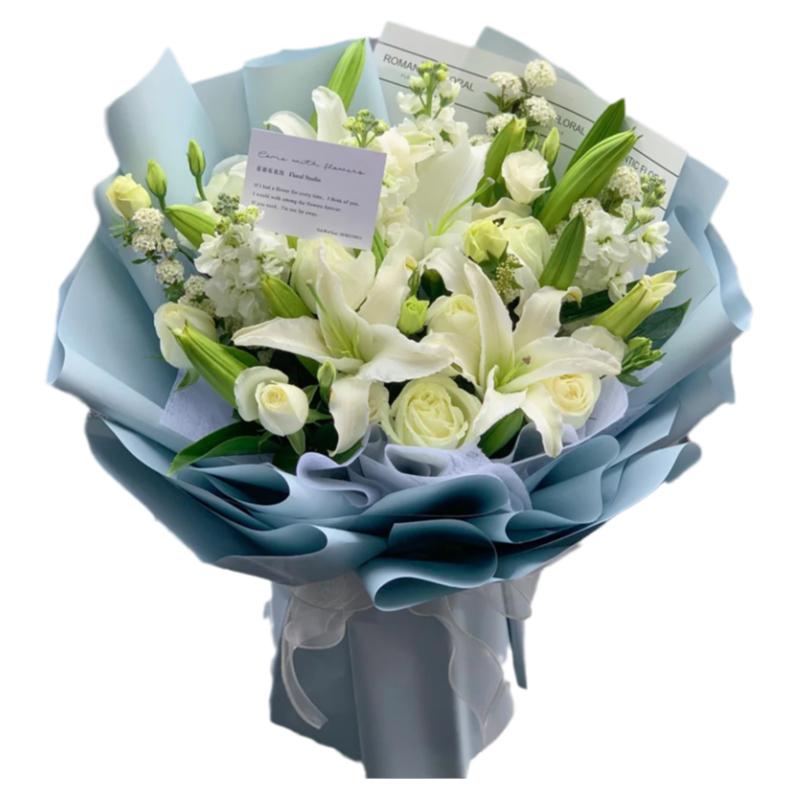百合玫瑰混搭花束全国鲜花速递同城配送中考生日毕业礼物上海北京