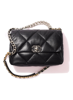 9.9新Chanel/香奈儿19bag系列羊皮黑色女款中号手提单肩斜挎包