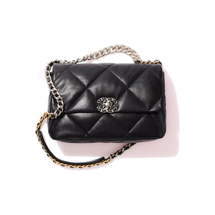 9.9新Chanel/香奈儿19bag系列羊皮黑色女款中号手提单肩斜挎包