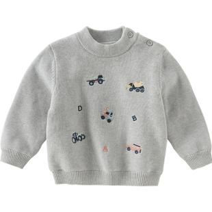 戴维贝拉男童冬装毛衣宝宝加绒针织衫保暖新款儿童半高领套头上衣