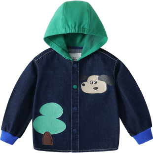 MQDmini童装男童牛仔外套2026春季新款宝宝连帽上衣洋气儿童春装