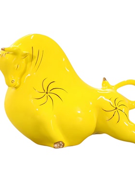 中式陶瓷旺市招财牛摆件