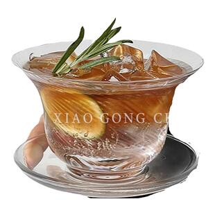 功夫茶系列国风鸡尾酒杯中式茶杯玻璃杯复古咖啡杯碟古典冰球杯子