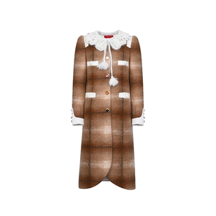 lefame拉飞姆海马毛修身H型撞色游牧格纹大衣