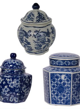 青花瓷首饰盒胭脂盒置物家居饰品