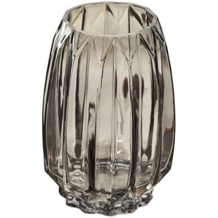 简约竖棱玻璃花瓶创意彩色透明百合花器客厅大号水养插花花瓶摆件