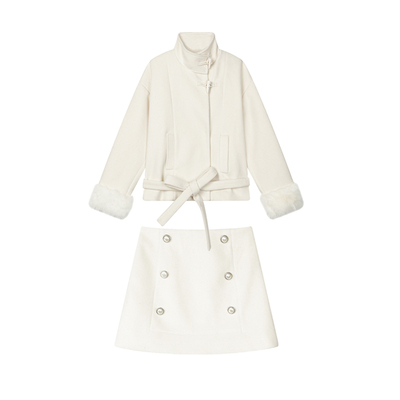 1PSTUDIO毛毛外套短半裙套装