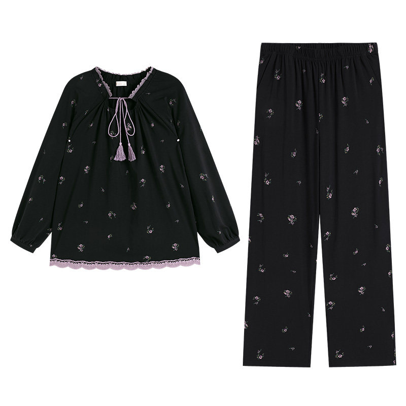 春秋季柔软棉优雅碎花家居服套装