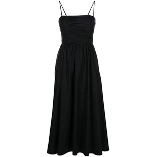 reformation南法度假风褶皱抹胸吊带连衣裙子女夏法式白黑色长裙