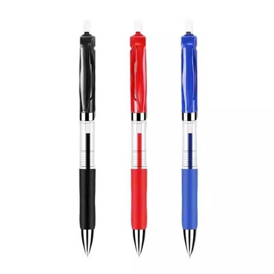 【新品】黑色按动中性笔0.5mm子弹头红色蓝色按压按动笔学生碳素