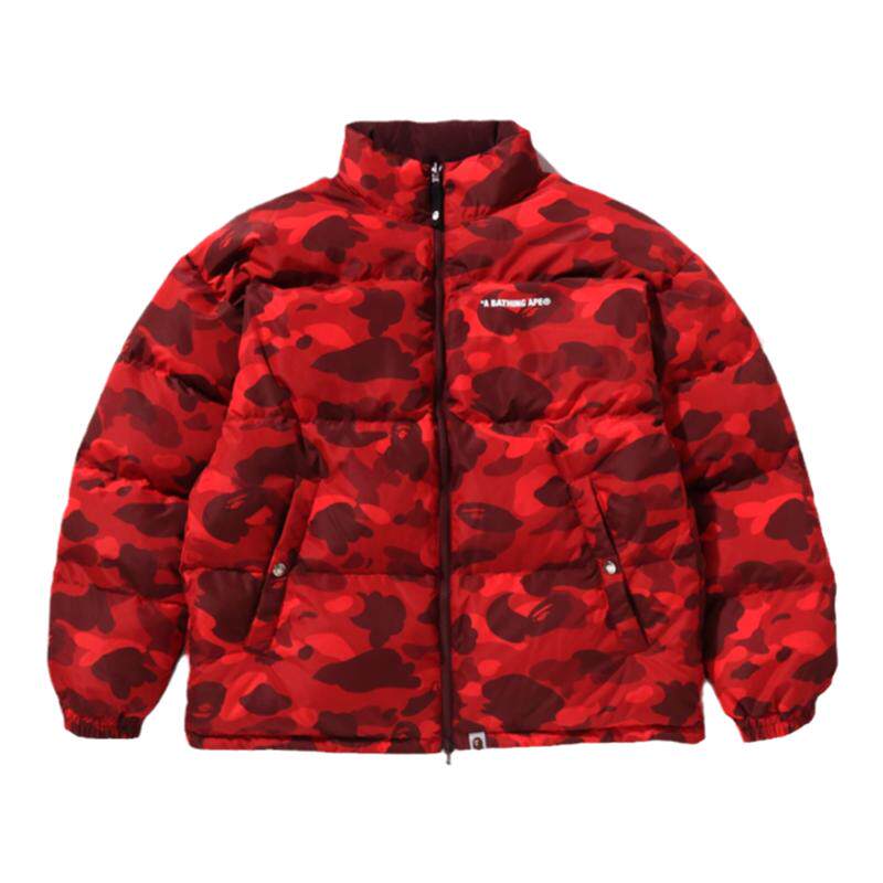 迷彩图案纯色双面两穿羽绒服BAPE
