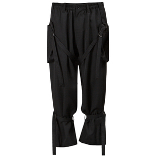 GAOSTUDIOS黑色绑带九分裤男宽松日系复古飞行员束带情绪直筒长裤