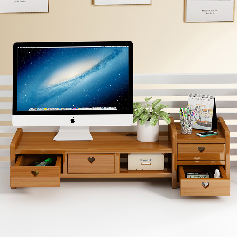 楠竹桌面电脑增高架台式显示器支架屏幕垫高托架办公桌收纳置物架