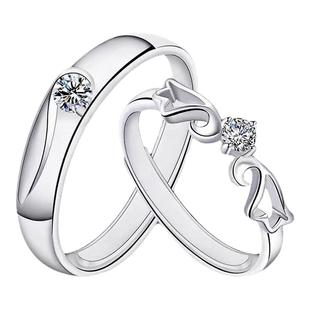 纯PT950铂金进口D色单钻莫桑石天使之翼情侣男女对戒简约求婚戒指