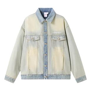 Coca-Cola/可口可乐 反面洗褪做旧字母刺绣皮章串标休闲牛仔外套