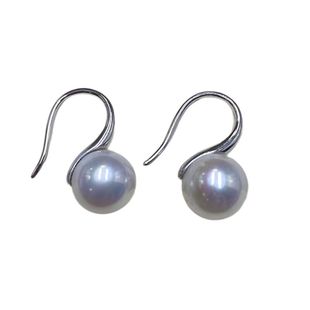 诸暨淡水珍珠大耳钩通体S925银高跟鞋圆珠耳勾简约百搭养耳洞超亮