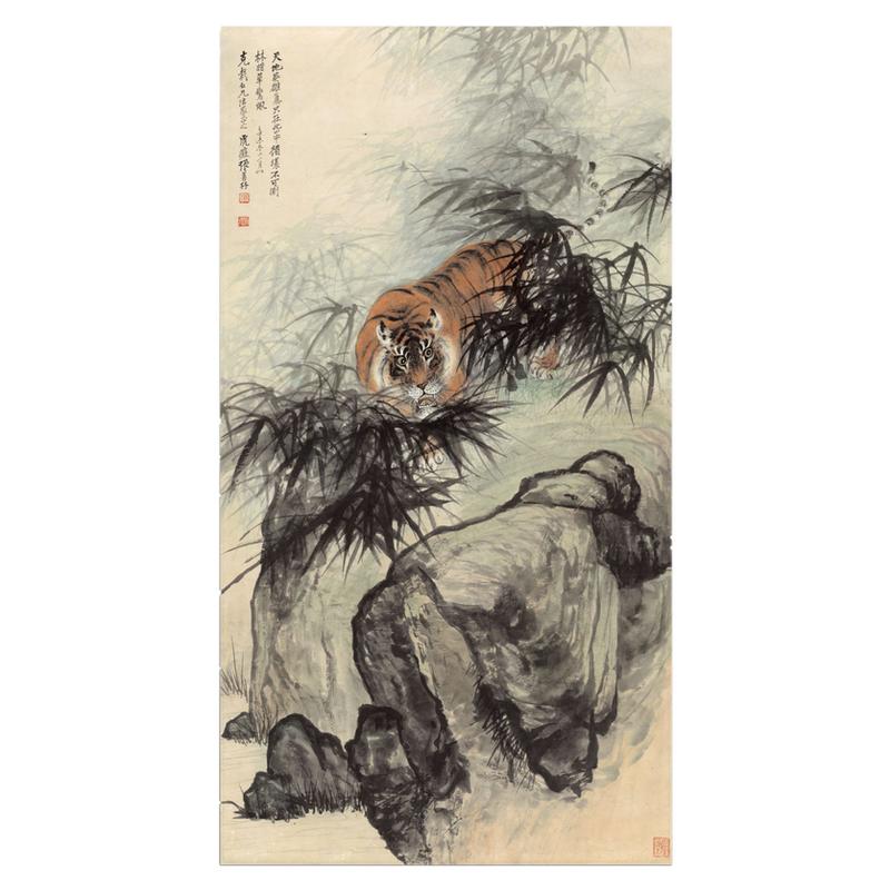 近现代 张善孖 虎威图高清微喷画芯老虎国画临摹学习画稿装饰画