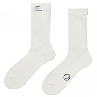 D.M男袜商务黑色中筒袜袜子棉吸汗男士棉袜长袜 纯色字母加厚毛圈