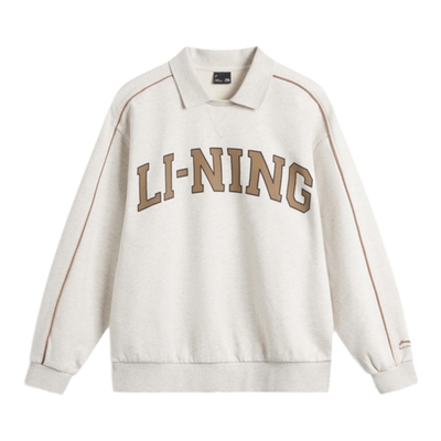 李宁宽松翻领女休闲套头无帽卫衣