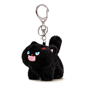 YUYI原创情侣一对炸毛趴趴黑猫咪绒公仔玩偶娃娃包包挂件钥匙扣女