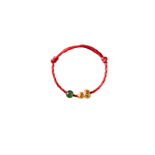 shannai原创「喜至福来」红绳编织18k金翡翠戒指可调节本命年转运