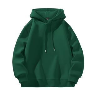 GV真维斯墨绿色卫衣男春秋款潮牌宽松纯色帽衫男款重磅连帽外套A