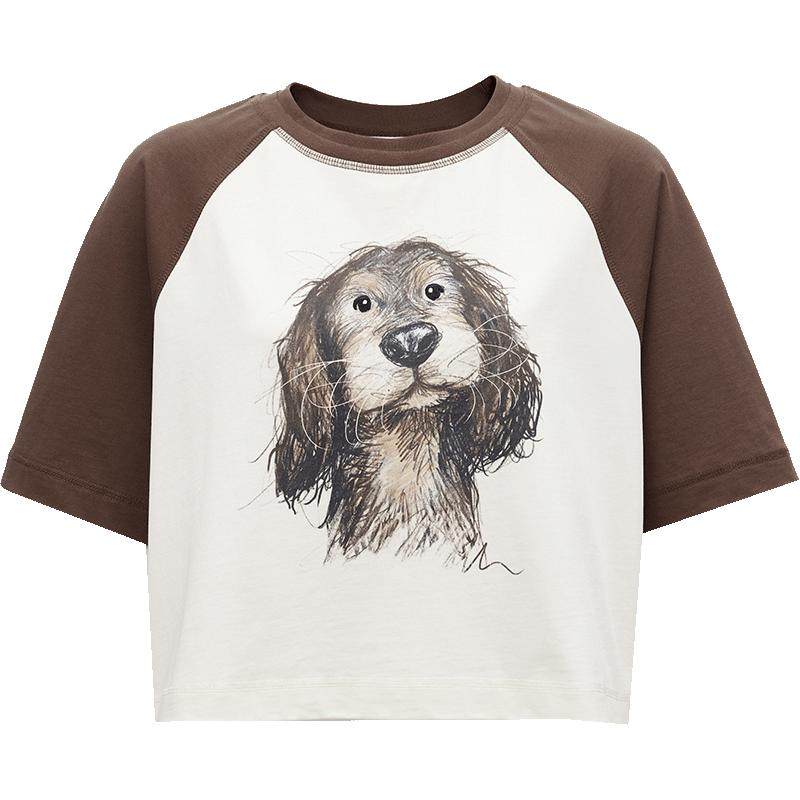 ONLY2025夏季新款休闲可爱小狗印花圆领宽松短袖T恤女|125101022