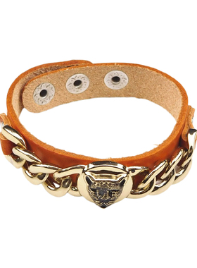 合金链条豹头桔黄橙色树膏皮手链