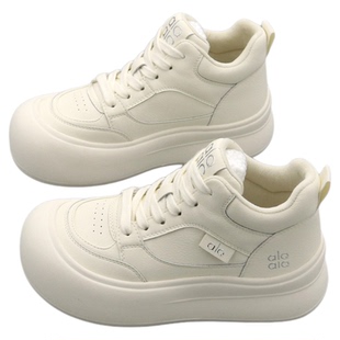 娃娃头高帮鞋女棉鞋冬季圆头真皮加绒保暖厚底小白鞋女休闲板鞋子