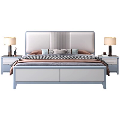 实木床现代简约白色1.8米主卧双人大床1.5米软包北欧轻奢储物婚床