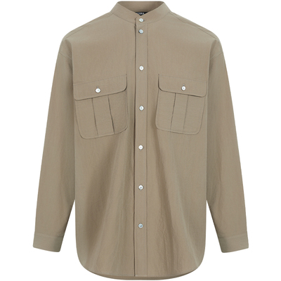 LEZORA皱缩真丝棉工装立领衬衫