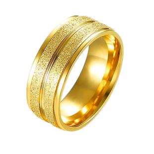 泰爱你8MM宽金色磨砂戒指潮男个性小众轻奢钛钢指环简约配饰百搭